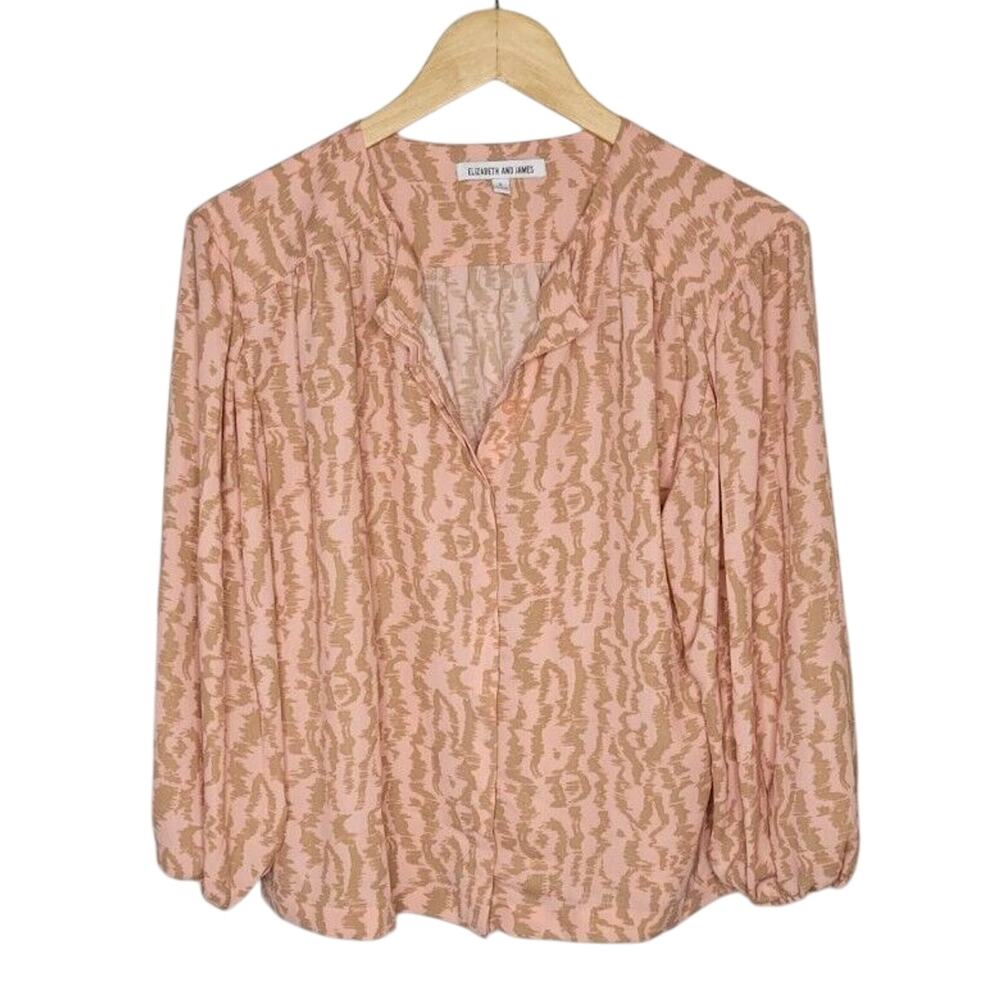 Elizabeth And James Womens Blouse Small Pink Tan Animal Button Up Top Shirt